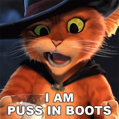 Cartoon Cat Holding Milk Saying I Am Puss In Boots GIF