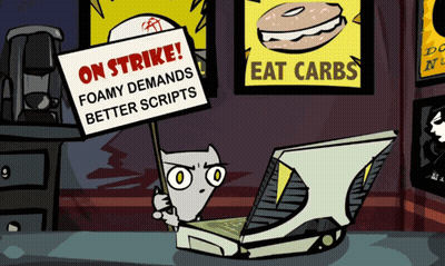 Cartoon Cat Holding On Strike Sign GIF