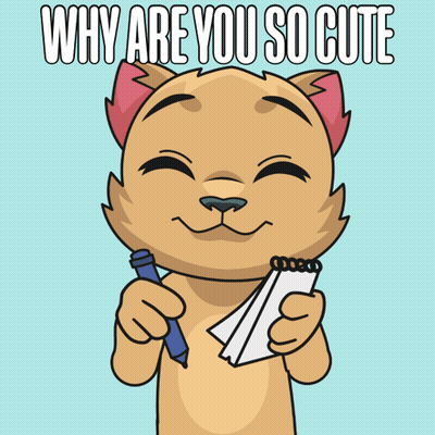Cartoon Cat Holding Pen And Notepad Saying Why Are You So Cute GIF