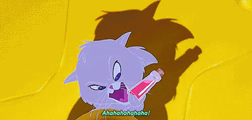 Cartoon Cat Holding Pink Liquid Saying I Win GIF