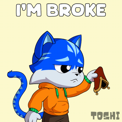 Cartoon Cat Holding Purse Saying I'm Broke GIF