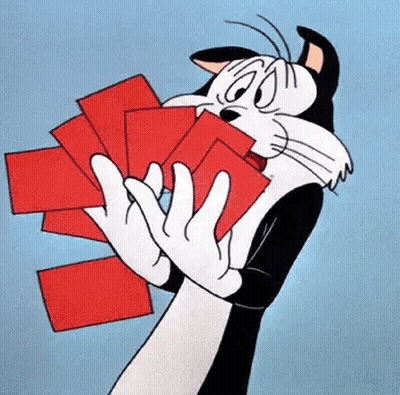 Cartoon Cat Holding Red Cards GIF
