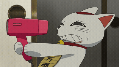 Cartoon Cat Holding Red Hair Dryer GIF