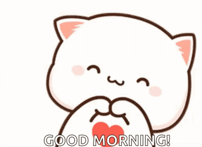 Cartoon Cat Holding Red Heart Saying Good Morning GIF