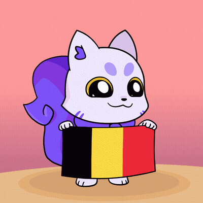 Cartoon Cat Holding Red Yellow Black Stripe Flag GIF