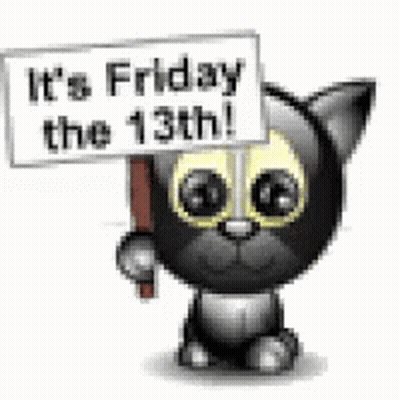 Cartoon Cat Holding Sign Saying It's Friday The 13Th GIF