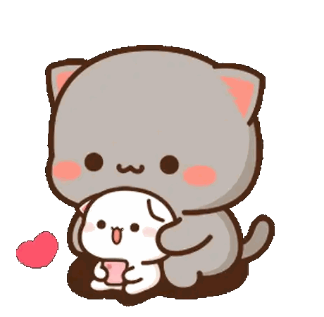 Cartoon Cat Holding Small White Animal Sticker