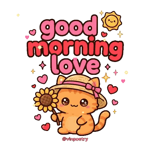 Cartoon Cat Holding Sunflower Good Morning Love Sticker