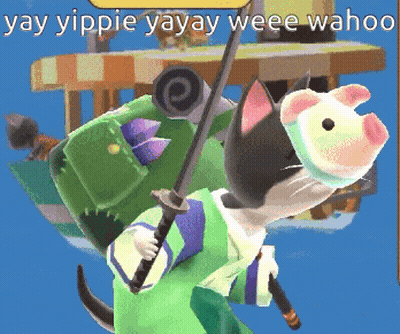 Cartoon Cat Holding Sword Saying Yay Yippie Yayay Weee Wahoo GIF