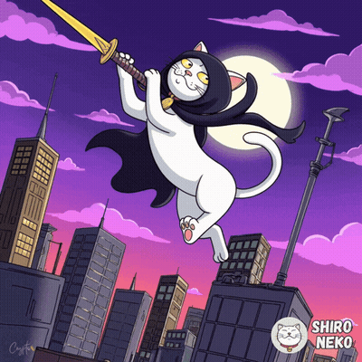 Cartoon Cat Holding Sword Shiro Neko GIF
