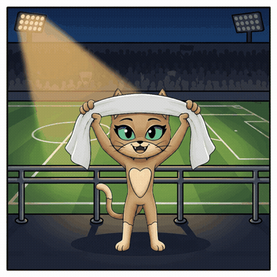 Cartoon Cat Holding Towel Over Head In Front Of Soccer Field GIF