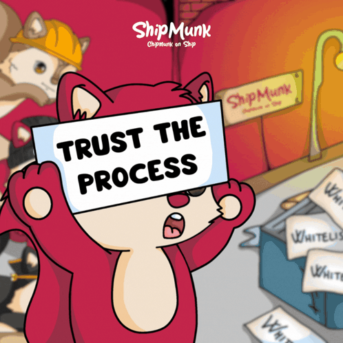 Cartoon Cat Holding Trust The Process Sign GIF