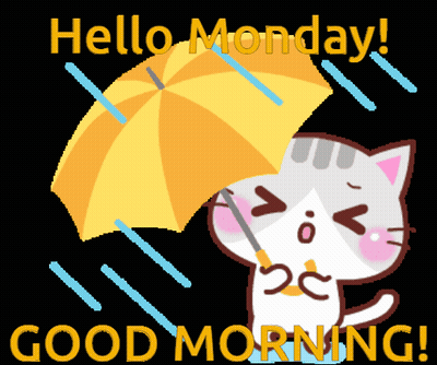 Cartoon Cat Holding Umbrella Hello Monday GIF