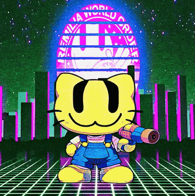 Cartoon Cat Holding Water Gun Saying A World GIF