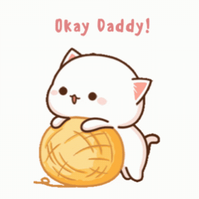 Cartoon Cat Holding Yarn Saying Okay Daddy GIF