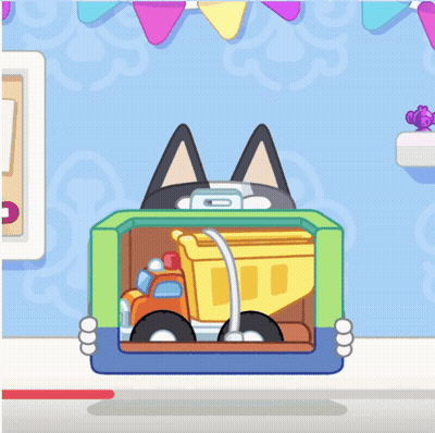 Cartoon Cat Holding Yellow Dump Truck GIF