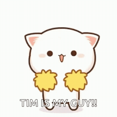 Cartoon Cat Holding Yellow Pom Poms Tim Is My Guy GIF
