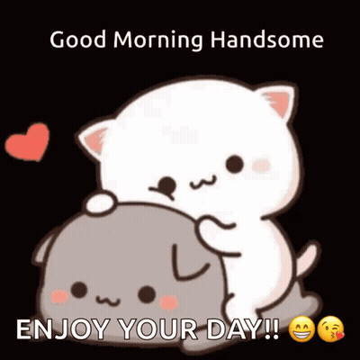 Cartoon Cat Hugging Another Cat Saying Good Morning Handsome Enjoy Your Day GIF