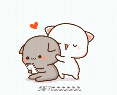Cartoon Cat Hugging Another With Phone GIF