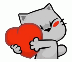 Cartoon Cat Hugging Corazon GIF