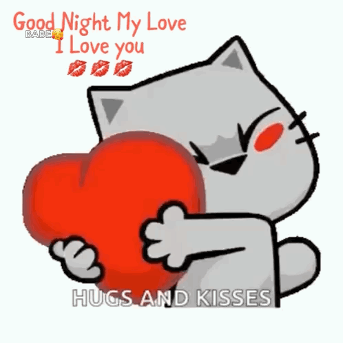 Cartoon Cat Hugging Heart Saying Good Night GIF