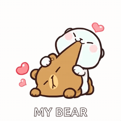 Cartoon Cat Hugging Teddy Bear Saying My Bear GIF