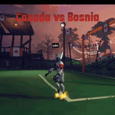 Cartoon Cat In Blue And White On Soccer Field GIF