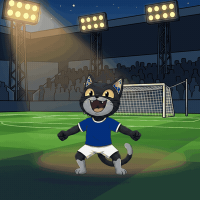 Cartoon Cat In Blue And White On Soccer Field GIF