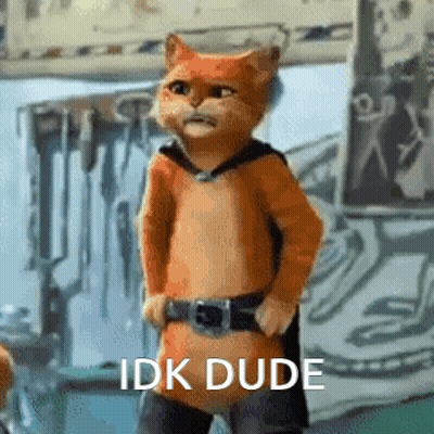 Cartoon Cat In Cape And Boots Saying Idk Dude GIF