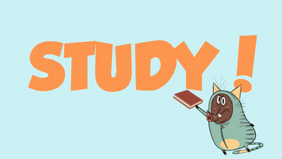 Cartoon Cat In Front Of Book Saying Study GIF
