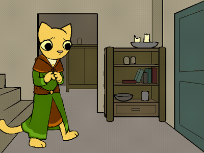 Cartoon Cat In Green Robe GIF