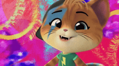 Cartoon Cat In Green Shirt With Lightning Bolt GIF