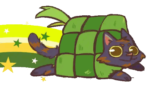 Cartoon Cat In Green Square Sticker