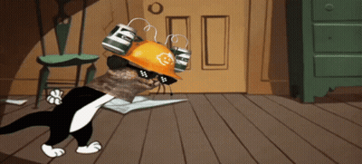 Cartoon Cat In Hard Hat And Sunglasses Walking GIF