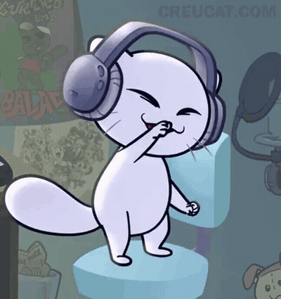Cartoon Cat In Headphones Creucat.com GIF