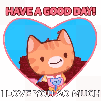 Cartoon Cat In Heart Have A Good Day I Love You GIF