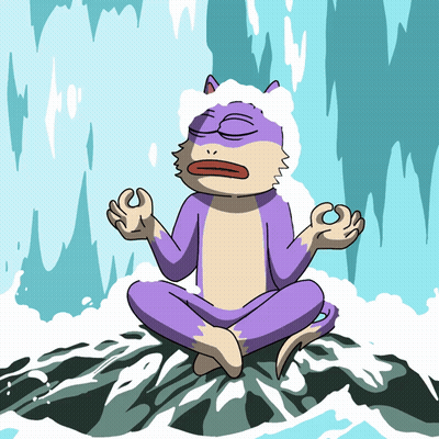 Cartoon Cat In Lotus Position On Rock GIF
