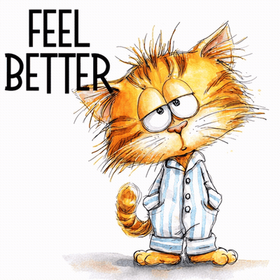 Cartoon Cat In Pajamas Saying Feel Better GIF