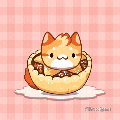 Cartoon Cat In Pie On Checkered Background GIF