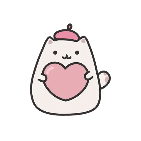 Cartoon Cat In Pink Hat Holding Heart Sticker