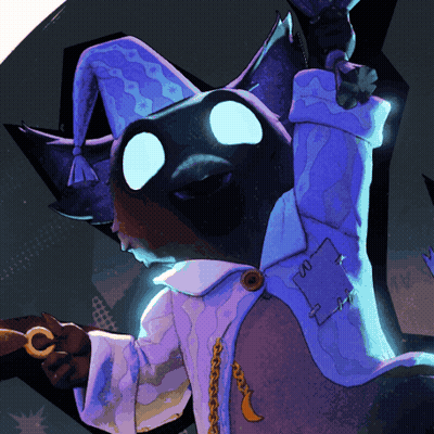 Cartoon Cat In Purple Hat Holding Ring GIF