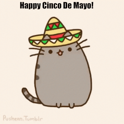 Cartoon Cat In Sombrero Celebrating Cinco De Mayo GIF