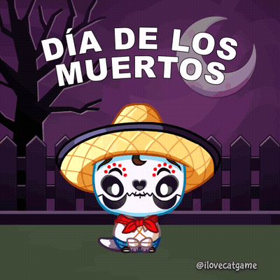Cartoon Cat In Sombrero Dia De Los Muertos GIF