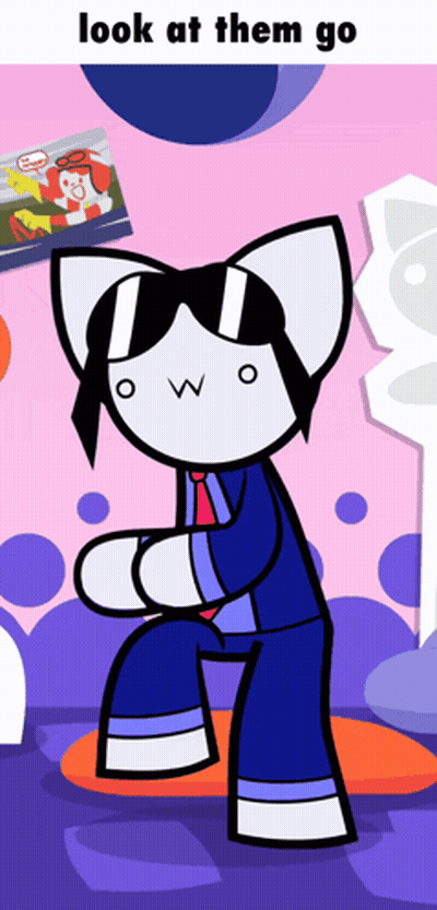 Cartoon Cat In Sunglasses And Tie Saying Look At Them Go GIF