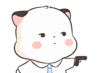 Cartoon Cat In Tie Pointing Gun Sticker