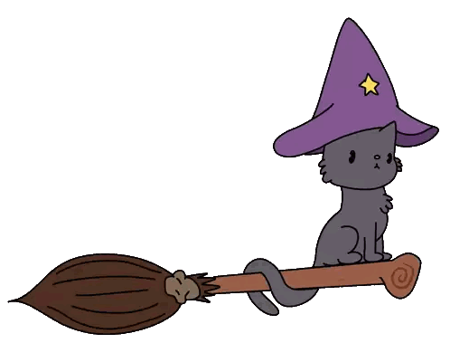 Cartoon Cat In Witch Hat On Broom Sticker