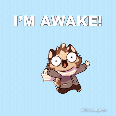 Cartoon Cat Jumping Saying Im Awake GIF