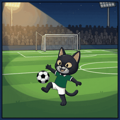 Cartoon Cat Kicking Soccer Ball GIF