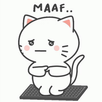 Cartoon Cat Kneeling On Keyboard Saying Maaf GIF