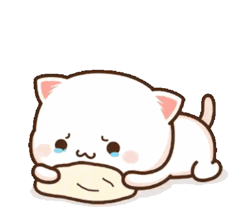 Cartoon Cat Laying Down Crying Holding Bread Sticker